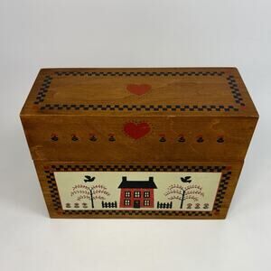 The Country Home Wood Box Greeting Card Organizer Recipe Primitive House Heart